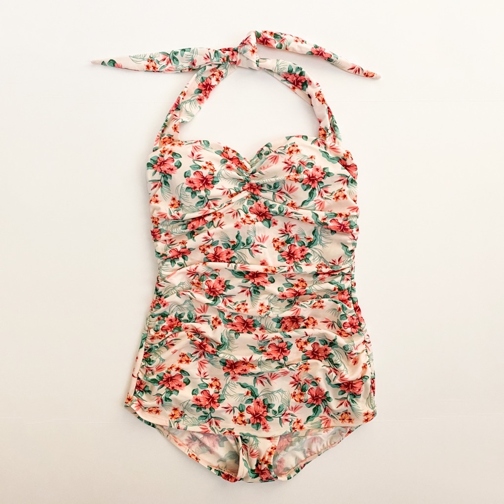 Bettie Page Retro One Piece Floral Swimsuit